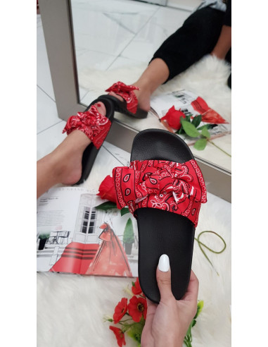 Sandales noeud imprimées rouge Marwa