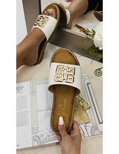 Sandales blanches motifs dorés MT523