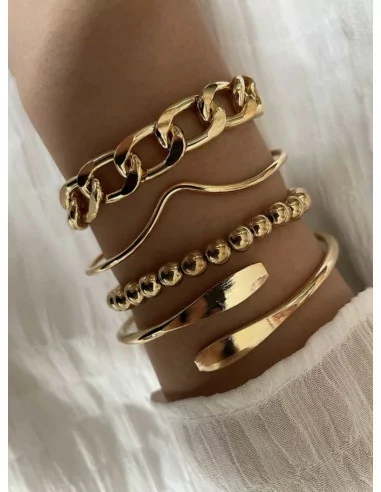 Lot 4 bracelets chaines fantaisies dorées