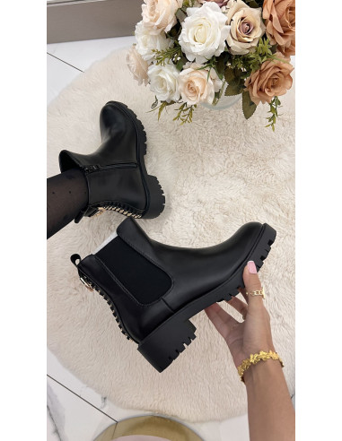 Bottines noires zip or 021