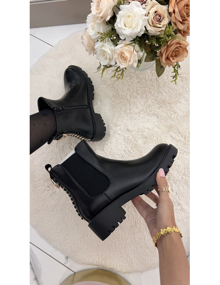 Bottines noires zip or 021