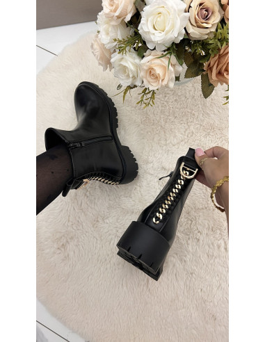Bottines noires zip or 021