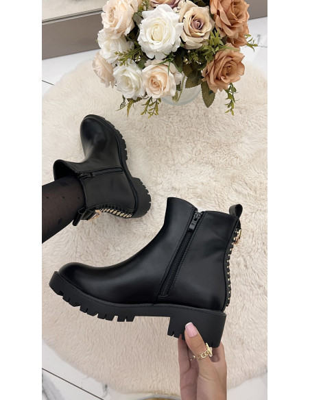 Bottines noires zip or 021