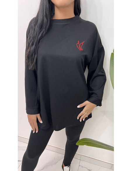 Pull long oversize piment en coton