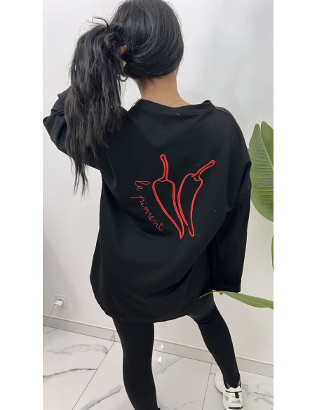 Pull long oversize piment en coton