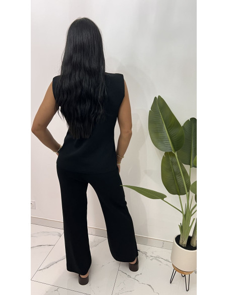 Ensemble en viscose noir gros boutons fleurs or