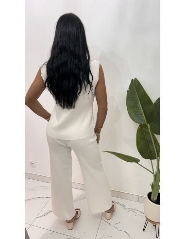 Ensemble en viscose blanc gros boutons fleurs or
