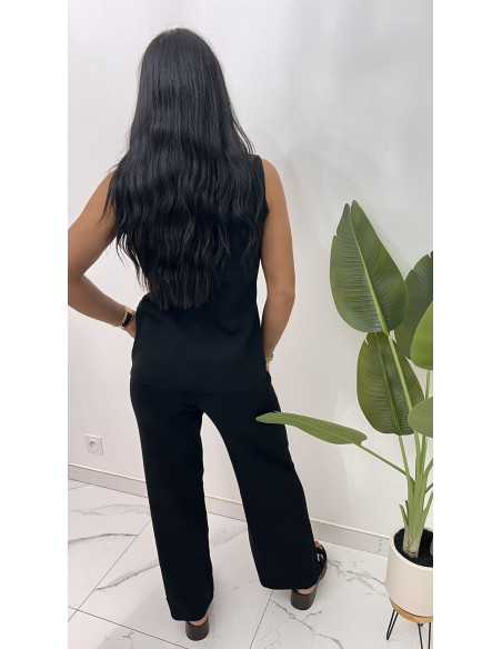 Ensemble en viscose noir petits boutons fleurs or