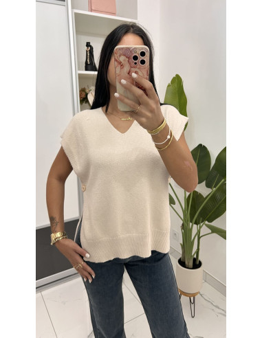 Pull doux col V en viscose côté ouvert