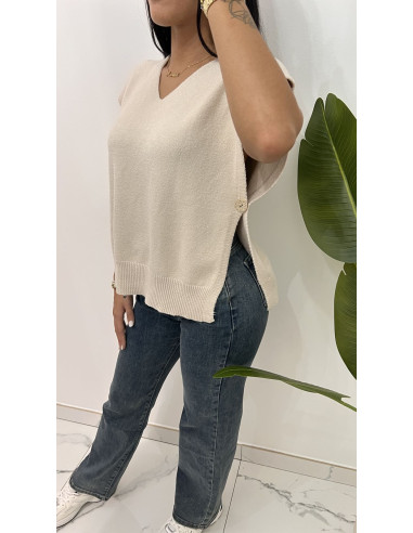 Pull doux col V en viscose côté ouvert