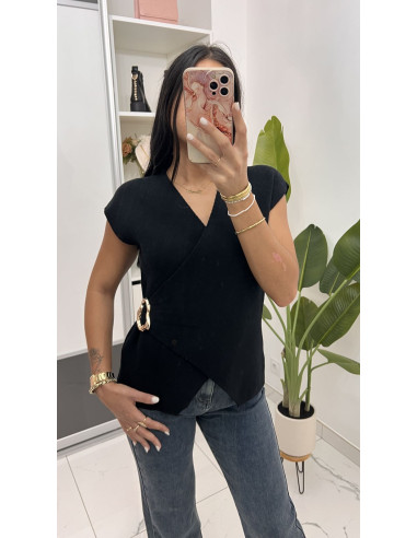 Pull croisé sans manches boucle or