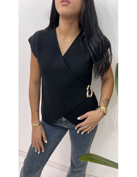 Pull croisé sans manches boucle or