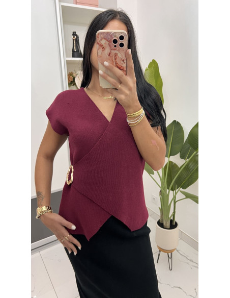 Pull croisé sans manches boucle or