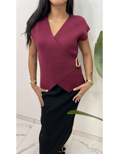 Pull croisé sans manches boucle or