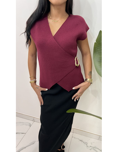 Pull croisé sans manches boucle or