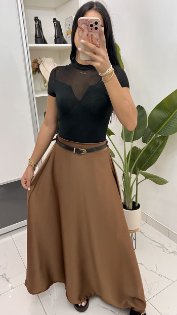 Jupe longue satinée avec ceinture 2