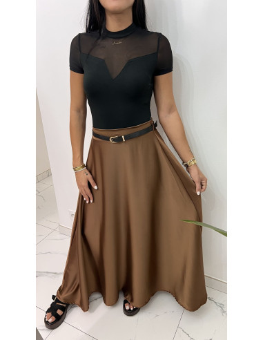 Jupe longue satinée avec ceinture