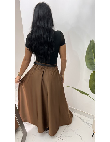 Jupe longue satinée avec ceinture