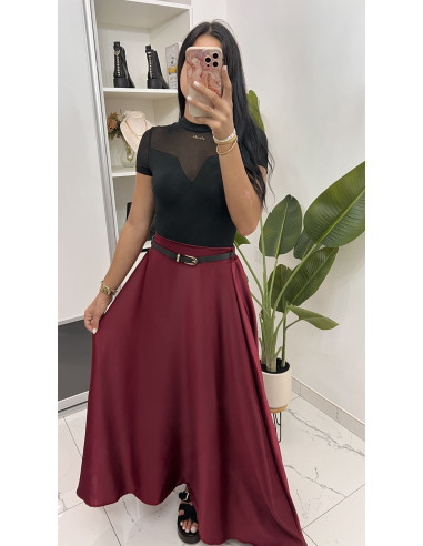 Jupe longue satinée avec ceinture