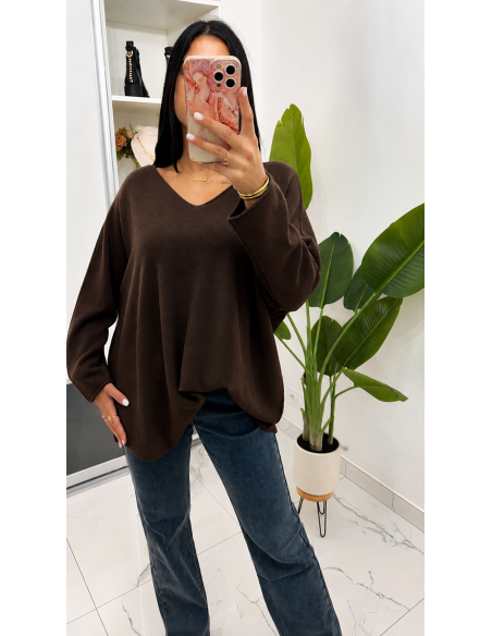 Pull maxi col v grande taille