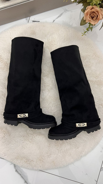 Bottes hautes marrons effet daim 2