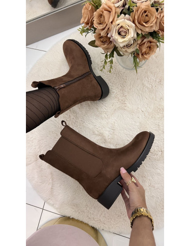 Bottines effet daim choco