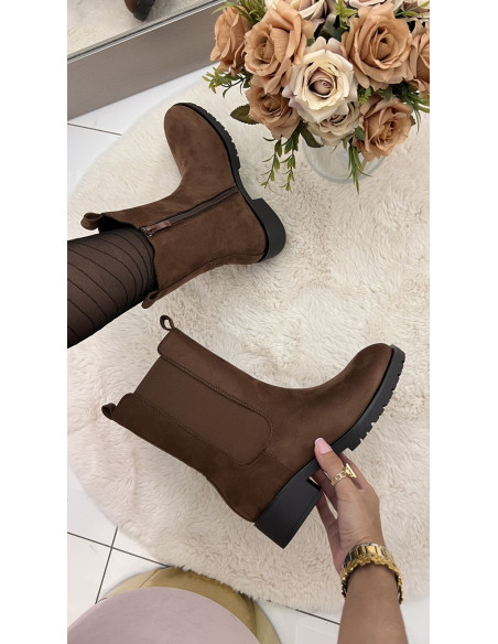 Bottines effet daim choco