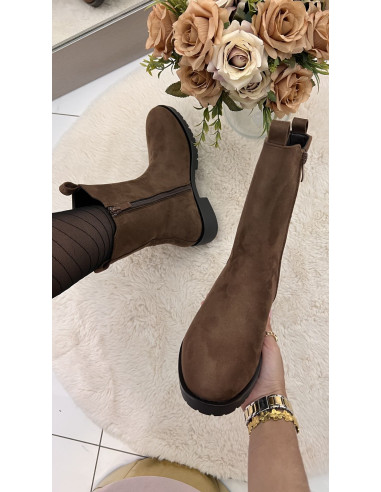 Bottines effet daim choco
