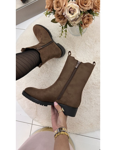 Bottines effet daim choco