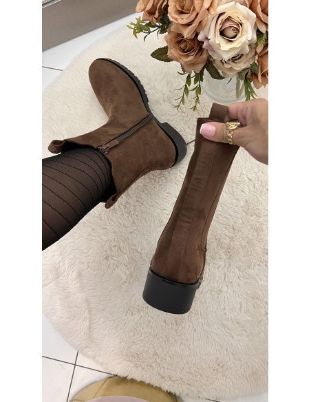 Bottines effet daim choco