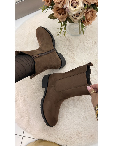 Bottines effet daim choco