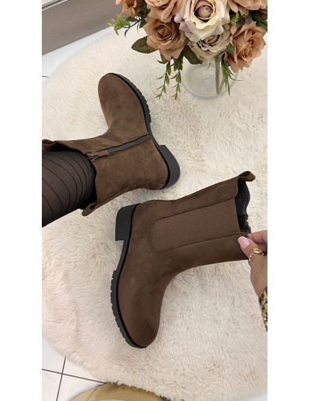 Bottines effet daim choco