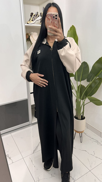 Robe veste longue à capuche bicolore