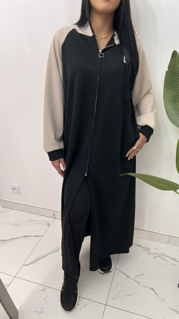 Robe veste longue à capuche bicolore 2