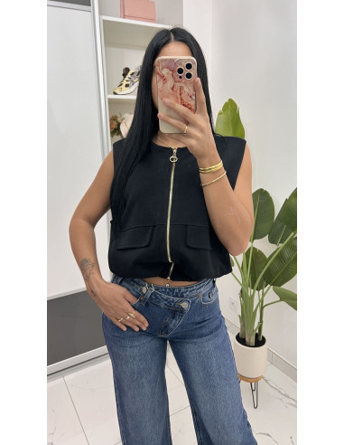 Pull veste sans manches doublure léopard
