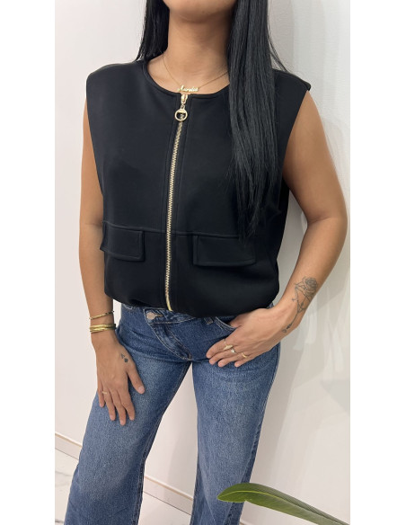 Pull veste sans manches doublure léopard