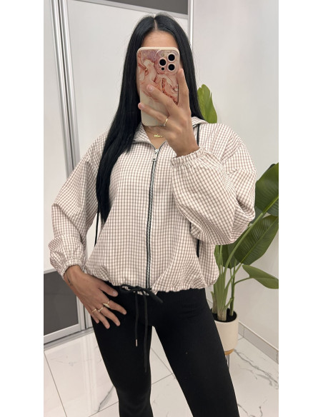 Veste doublé à carreau beige