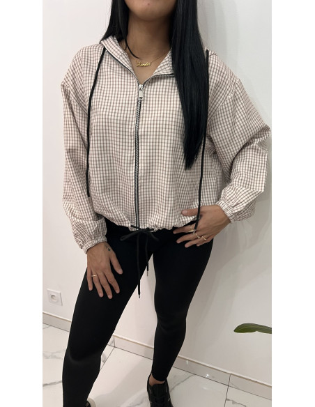 Veste doublé à carreau beige